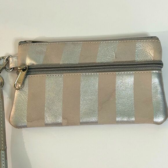 White and Silver Striped Small Wristlet - Picture 2 of 4